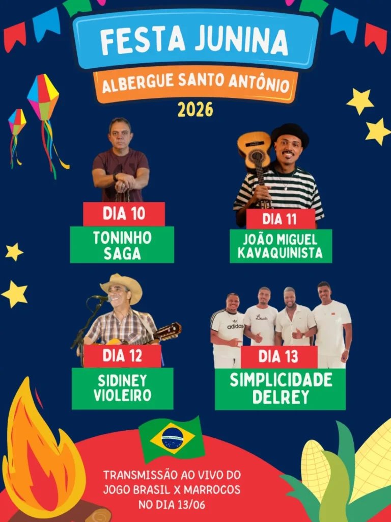 Albergue Santo Antônio promove tradicional festa junina com shows gratuitos em São João del-Rei